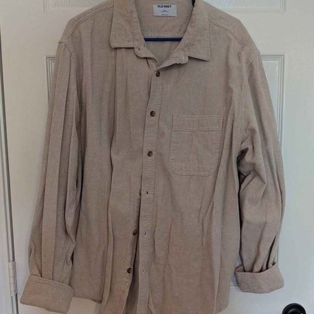 Old Navy Flannel Shirt Women XXL Oatmeal Double Brushed Long Sleeve Button Up
